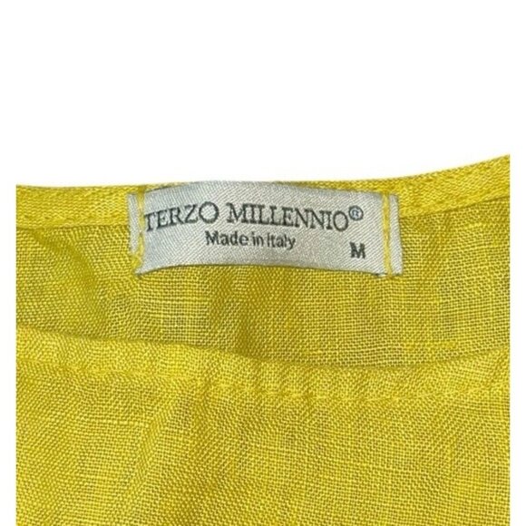 Terzo Millennio Womens Medium Yellow 100% Linen Blouse Tunic Button Back - Picture 8 of 10
